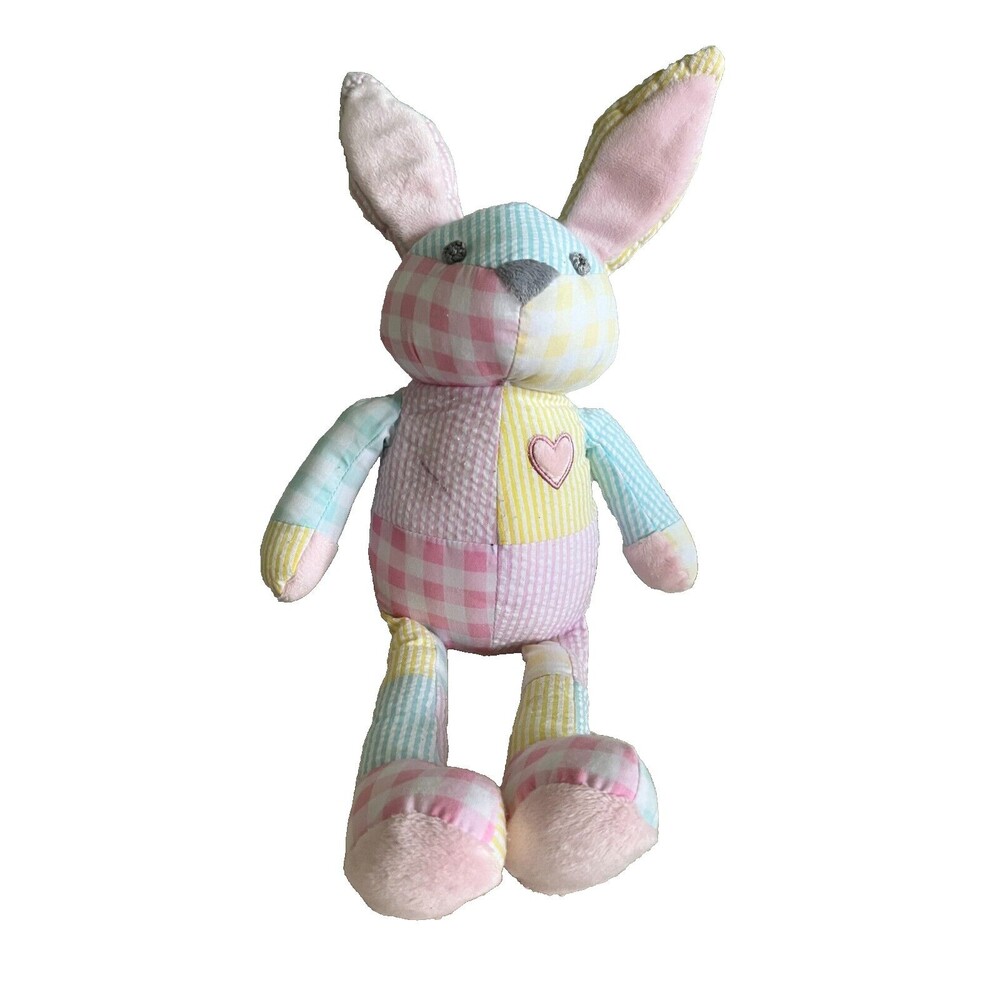 Pottery Barn Kids PBK Gingham Seersucker Patchwork Stuffed Plush Bunny Rabbit